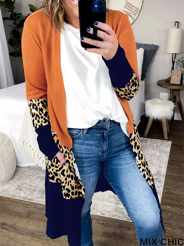 Long Sleeve West Styles/Cows Leopard Color Block Outerwear