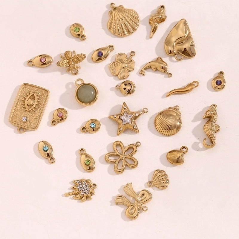 1 Piece 15*19.5mm 7.7*20.5mm 9.3*14.2mm 304 Stainless Steel 14K Gold Plated Ocean Bow Knot Shell Jewelry Accessories Pendant