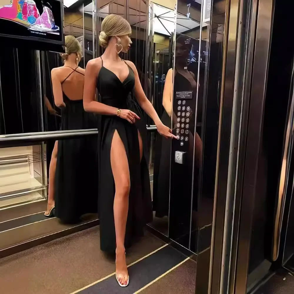 Uveng Uveng 2025 Sexy V-Neck Sling Open-Fork Dress Women's Dress