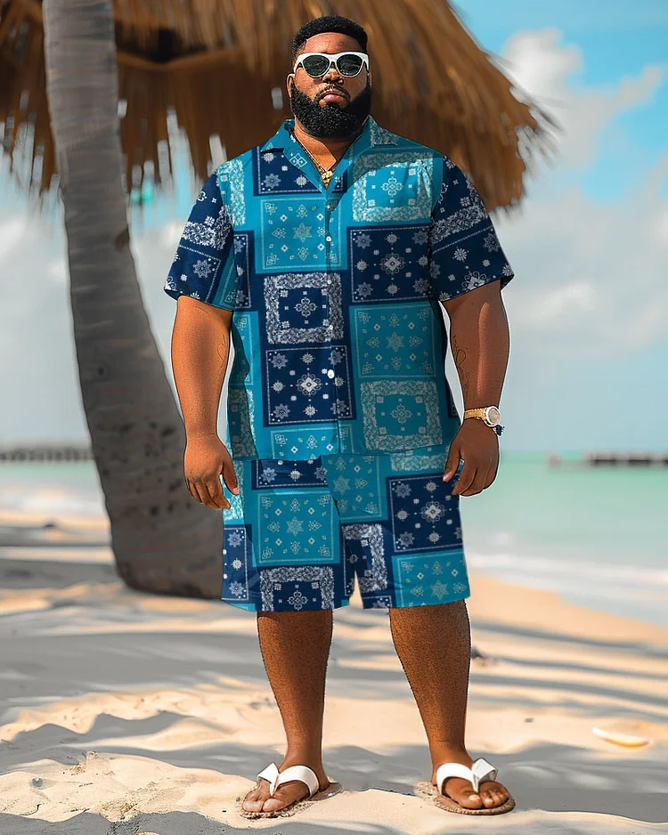 Men's Plus Size Hawaiian Paisley Print Shirt Shorts Suit