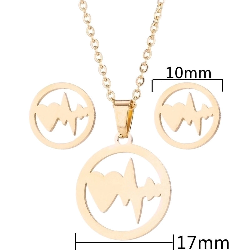 Fashion Heart Shape Butterfly Stainless Steel Plating Earrings Necklace 1 Set