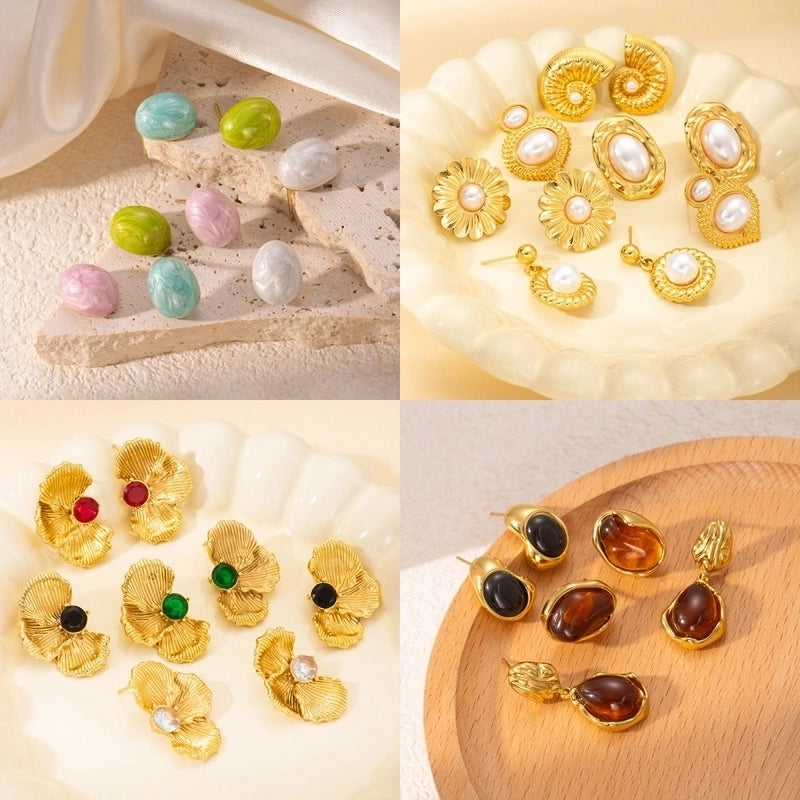 1 Pair Retro Minimalist Geometric Plating Titanium Steel Drop Earrings Ear Studs4