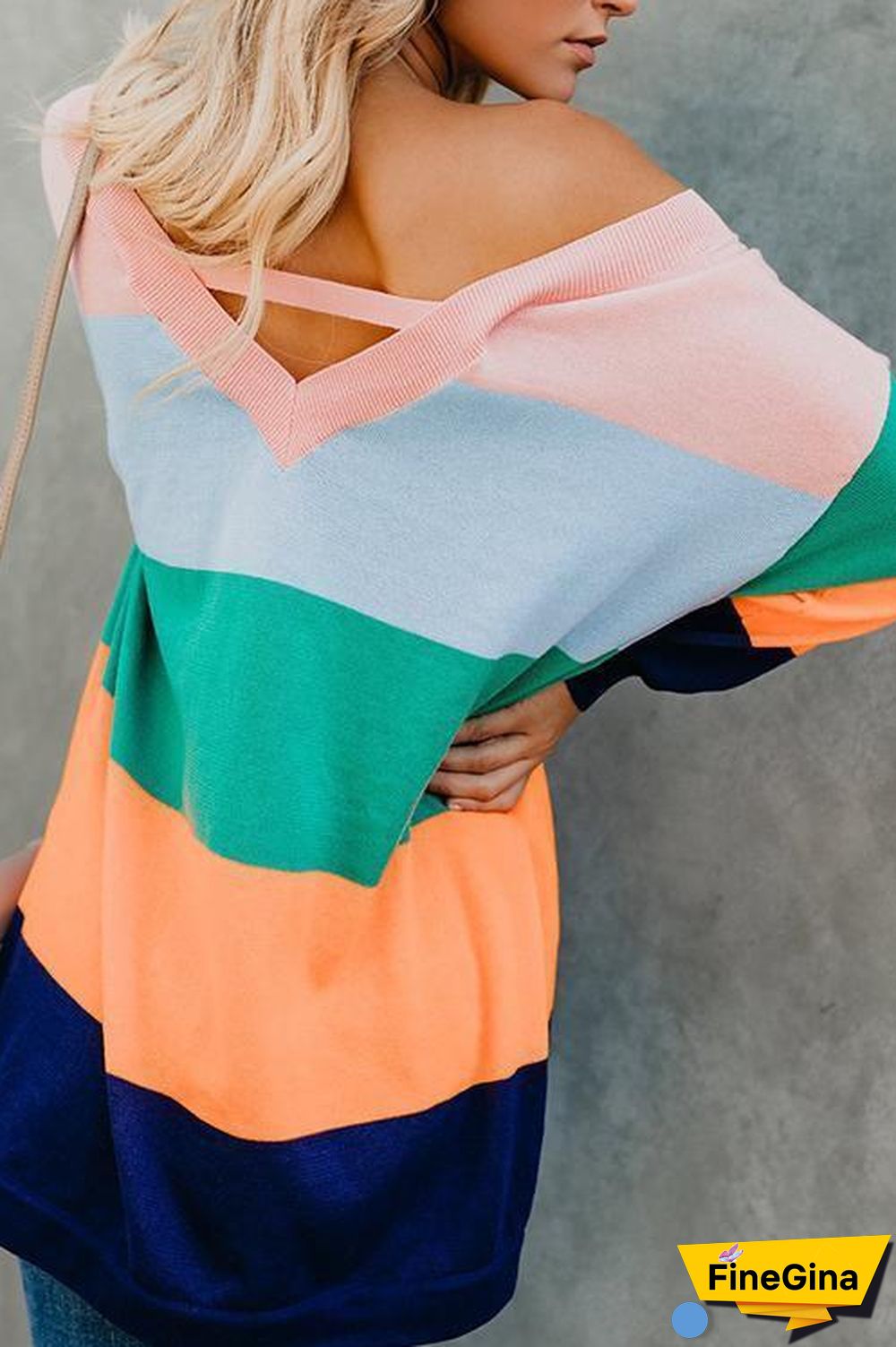 Striped Color Matching V-neck Sweater