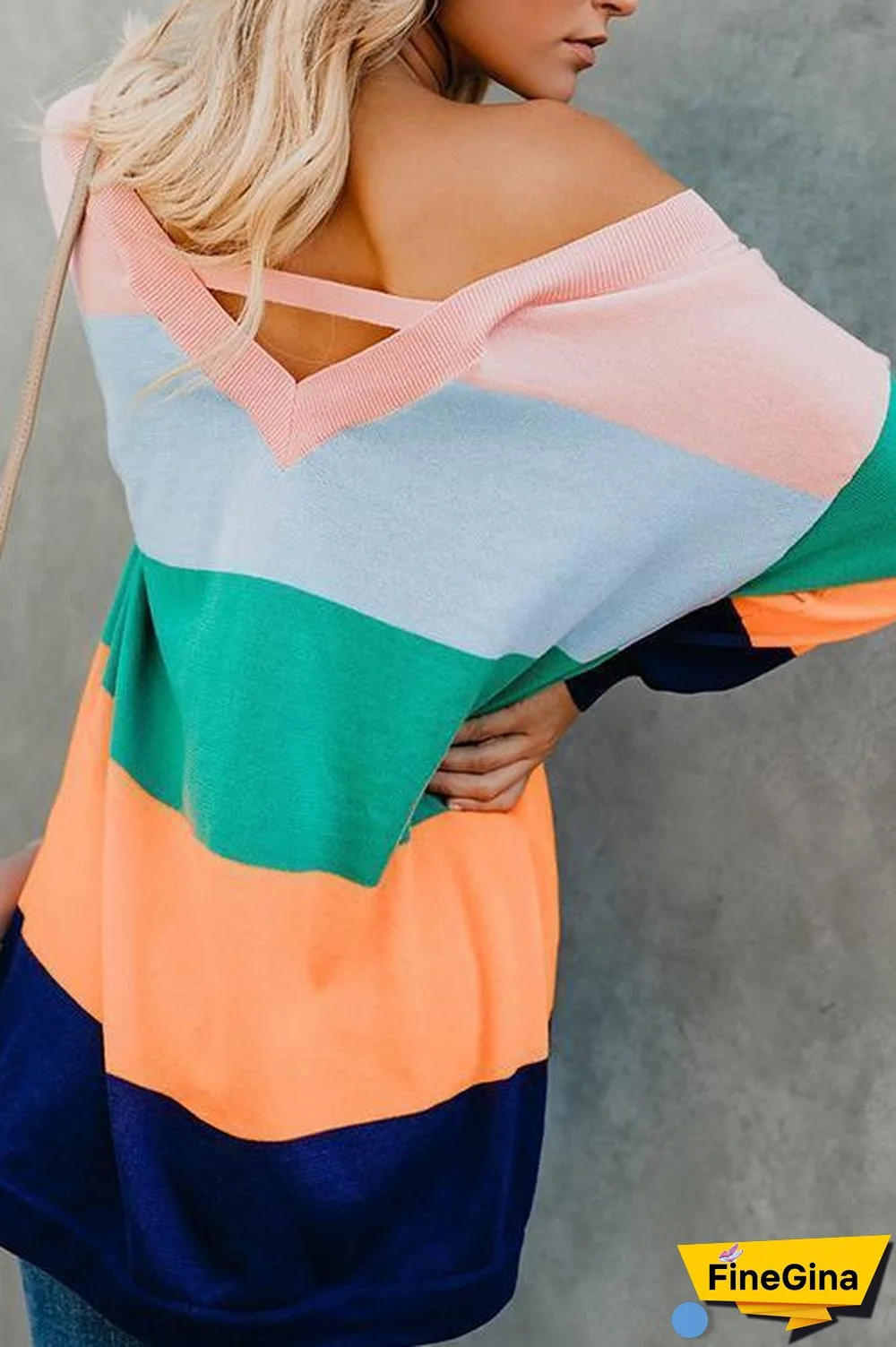 Striped Color Matching V-neck Sweater