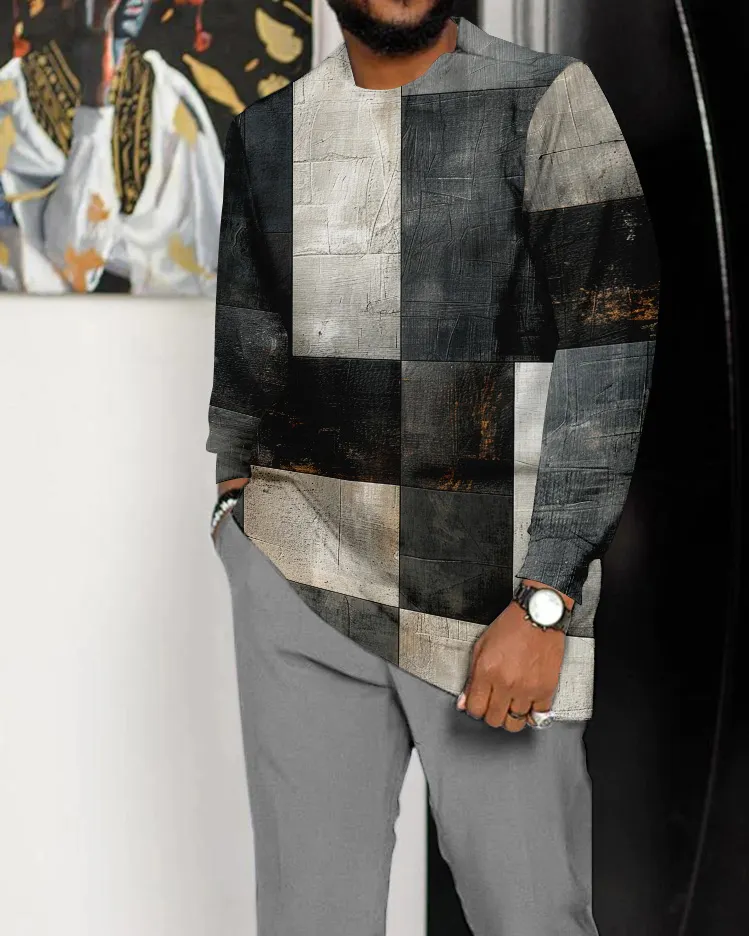 Men's Colorblock Printed Long Sleeve Walking Suit - 935