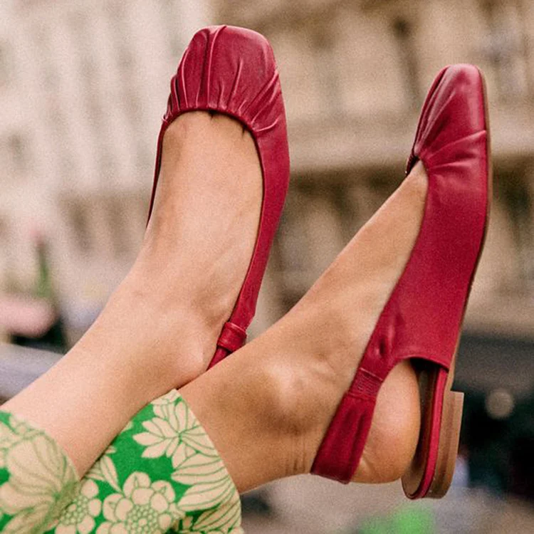 Red Square Toe Flat Pumps Women'S Classic Slingback Shoes Summer Casual Flats |FSJ Shoes