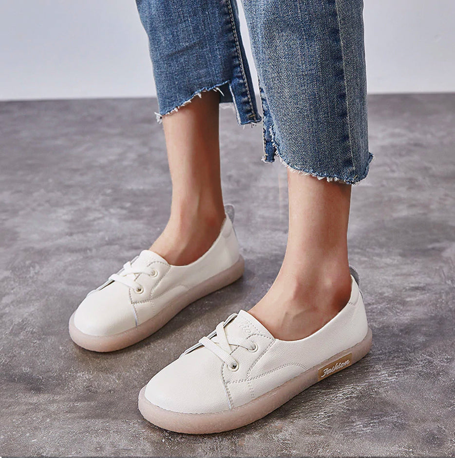Sequins Star Design Casual Lace-Up Distressed White Sneakers