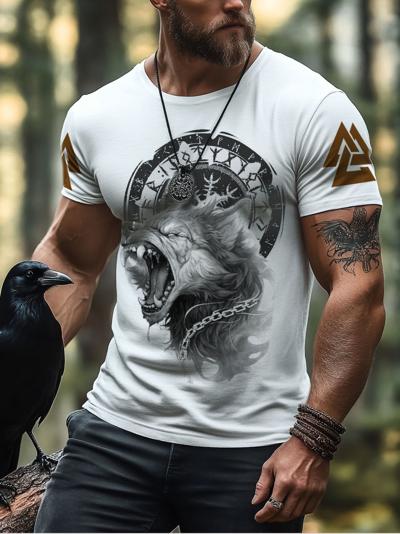 Men's summer short-sleeved Odin giant wolf pattern short-sleeved / Rvogue / Rvogue