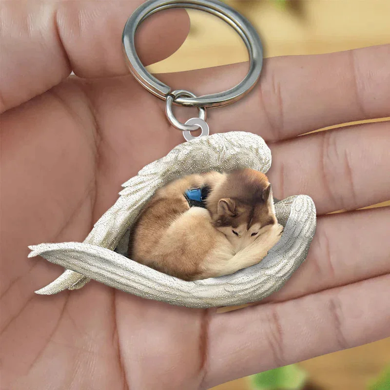 VigorDaily Sleeping Angel Acrylic Keychain Tan and White Husky