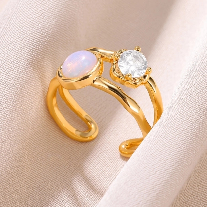 Copper 18K Gold Plated Elegant Lady Minimalist Inlay Geometric Ball Zircon Open Rings