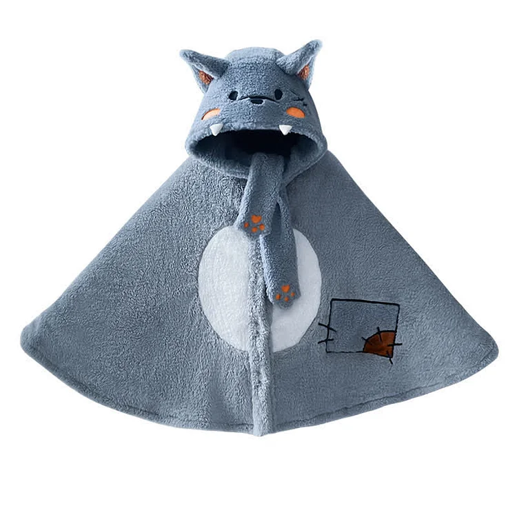 Cartoon Wolf Sheep Plush Wearable Hooded Blanket - Modakawa modakawa