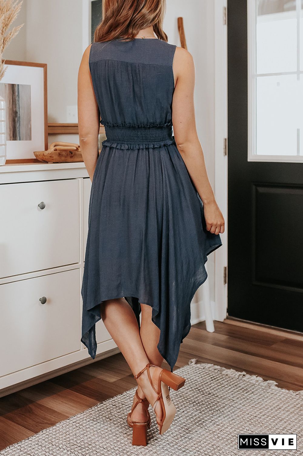 Casual Solid Split Joint V Neck Irregular Dress Dresses