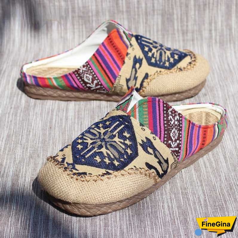 Lazy Shoes, Handmade Shoes, Cloth Shoes, Ethnic Style Beef Tendon Bottom Couple Style Linen Women's Slippers