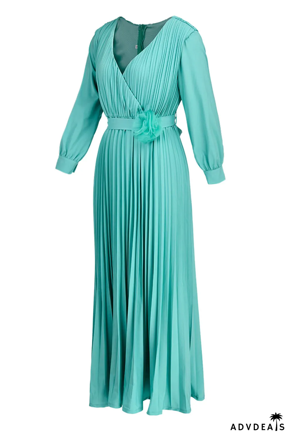 Yellow Casual Elegant Solid Patchwork Fold With Belt V Neck Straight Dresses