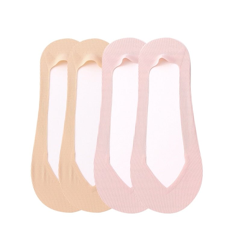 4 Pairs Fashion Women Summer Silicone Antiskid Ice Silk Boat Socks Invisible Low Cut Shallow Mouth Girls Breathable Sock