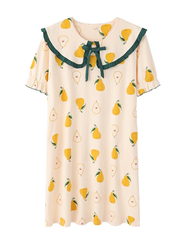 Original Printed Puff Sleeve Pajama Dress
