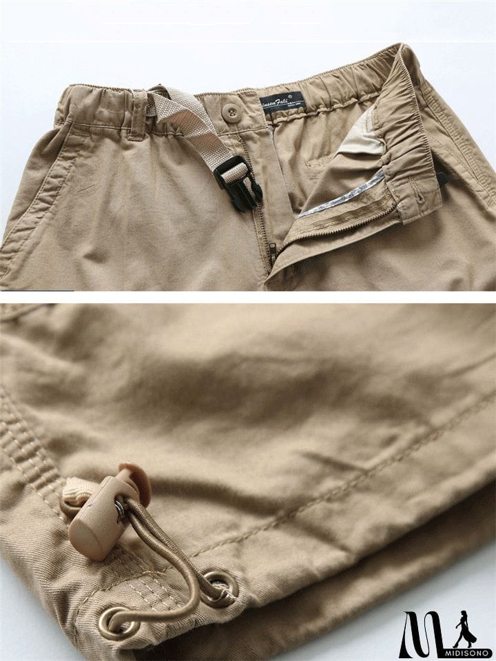 MidiSono - Men&rsquo;s Casual Front Zip Fastening Multi-Pocket Lightweight Cargo Cropped Pants