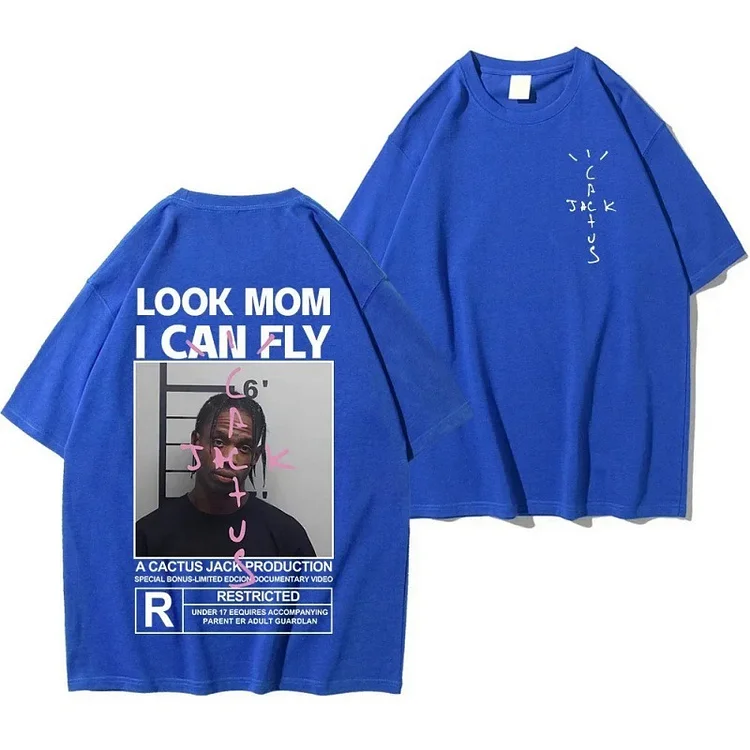 Cactus Jack T-Shirt Look Mom I Can Fly Letter Printed Tee Hip Hop Short Sleeve Tops at Hiphopee