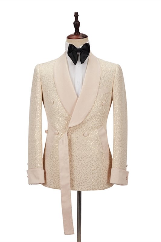 Romantic Shawl Lapel Slim Jacquard Champagne Wedding Tuxedo | Ballbellas Ballbellas