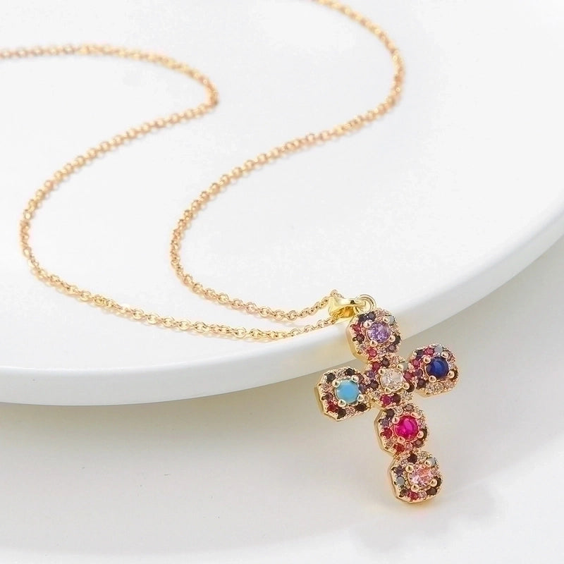 Vintage Style Cross Stainless Steel Copper 18k Gold Plated Pendant Necklace In Bulk