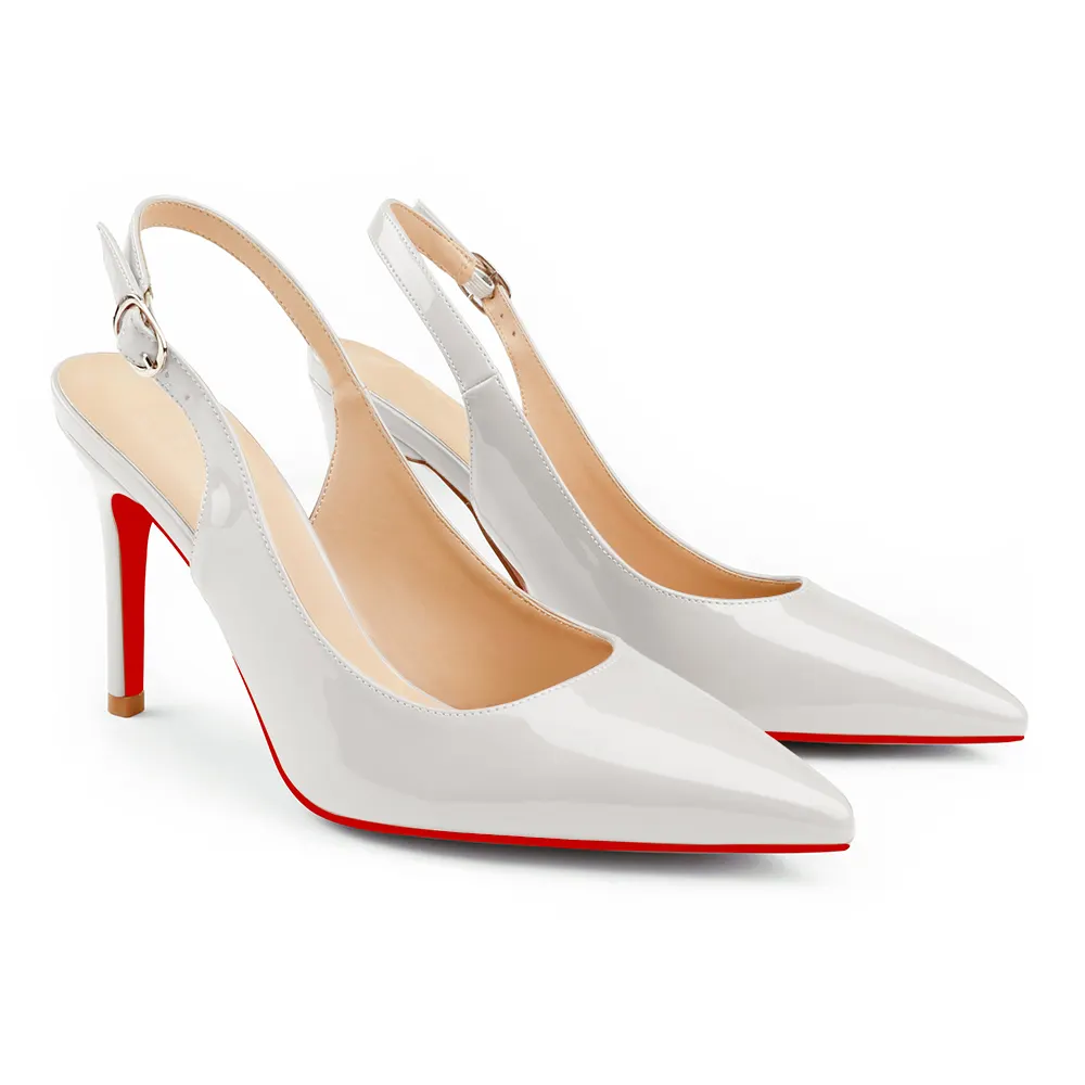 90mm Women's Pointed Toe Slingback Heels Red Bottoms Pumps Comfortable Dress Shoes-vocosishoes