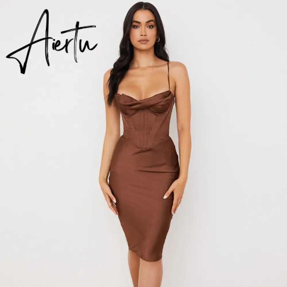 High Quality Satin Bodycon Dress Women Party Dress New Double Layer House of Cb Bodycon Dress Celebrity Evening Club Dress Aiertu