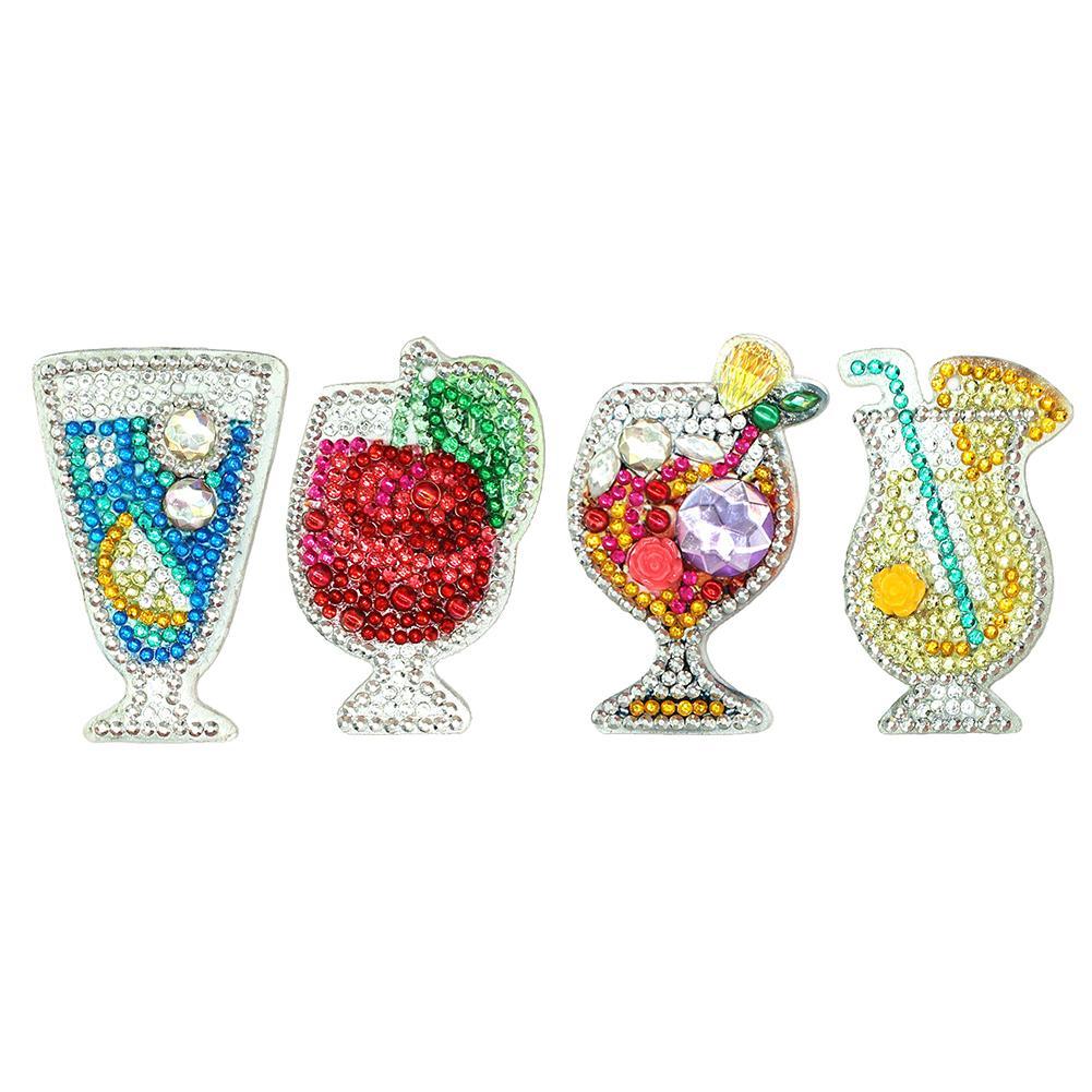 4pcs DIY Full Drill Special Shaped Diamond Painting Juice Bag Keychain Gift