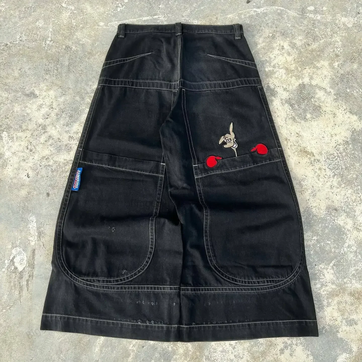 Gamfre fall outfits aufits con jeans American Jnco Big Y2K Street Casual Loose Denim for Men and Women Pant Hip Hop Pocket Boxing Kangaroo Print Wash Wide Leg Jeans