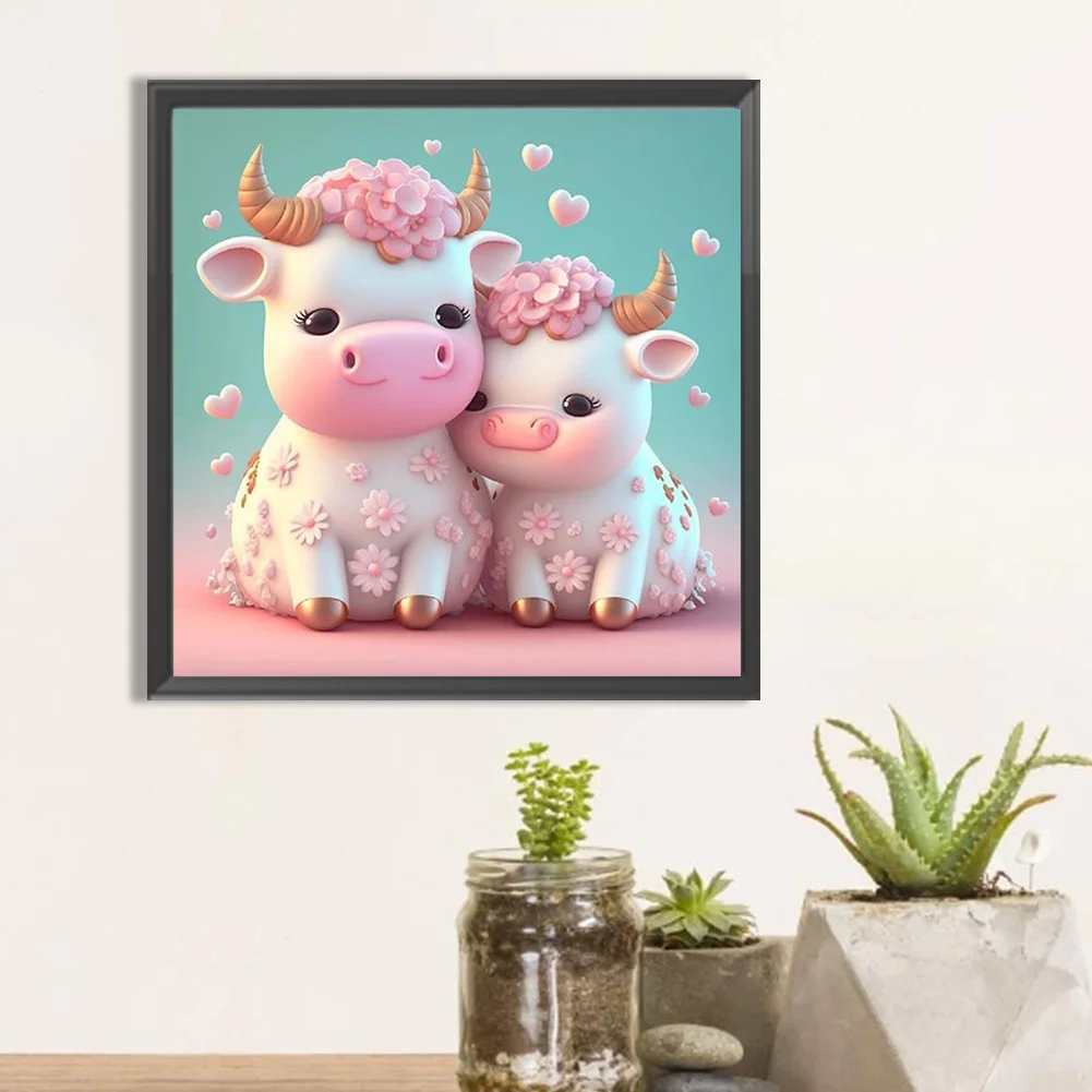 Full Round Diamond Painting 30*30cm - Cartoon Cow