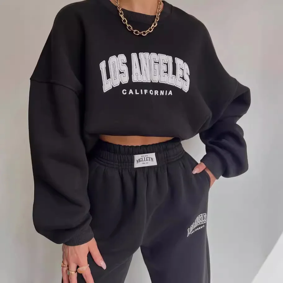 Nigikala Nigikala Women's Casual Fashion Print Thick Set Plus Velvet Long Sleeves Set