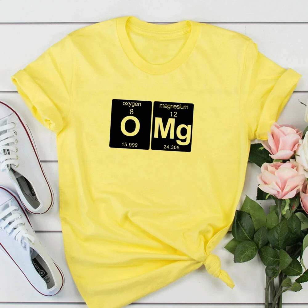 Funny Science cotton T-Shirt OMG T-shirt Oxygen Magnesium Funny Geek Screen Printed T-Shirt Tee Shirt Ladies Women students tops