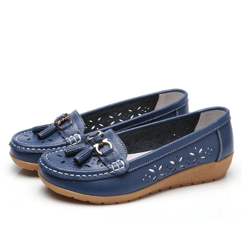 Women Flat 2019 Summer Women Genuine Leather Shoes Plus Size 35-43 Loafers Women Floral Casual Leather Flat Shoes Woman Oxford
