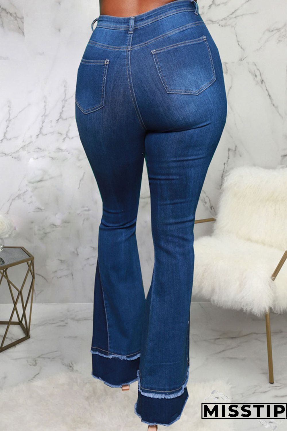 Blue Street Ripped Patchwork High Waist Denim Jeans