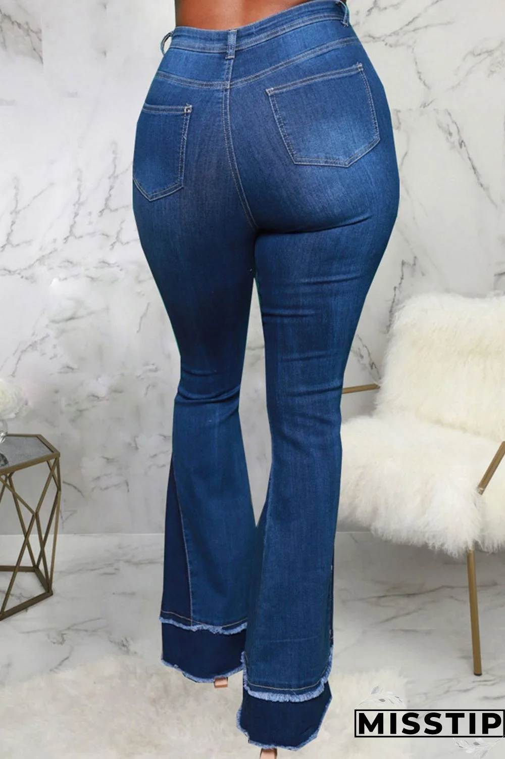 Blue Street Ripped Patchwork High Waist Denim Jeans