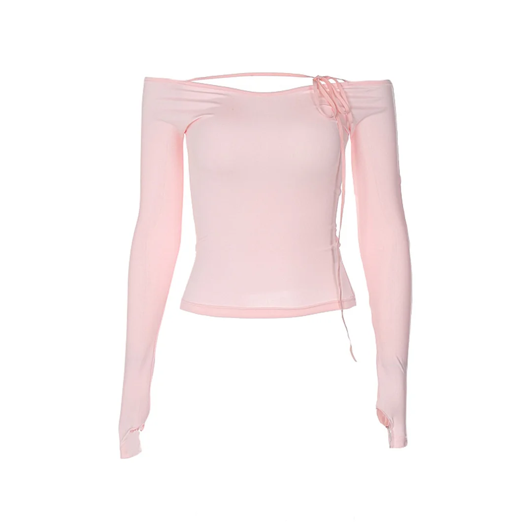Pink Slim Long Sleeve Top Black Lace Up Cargo Pants Y2k - Heartzcore