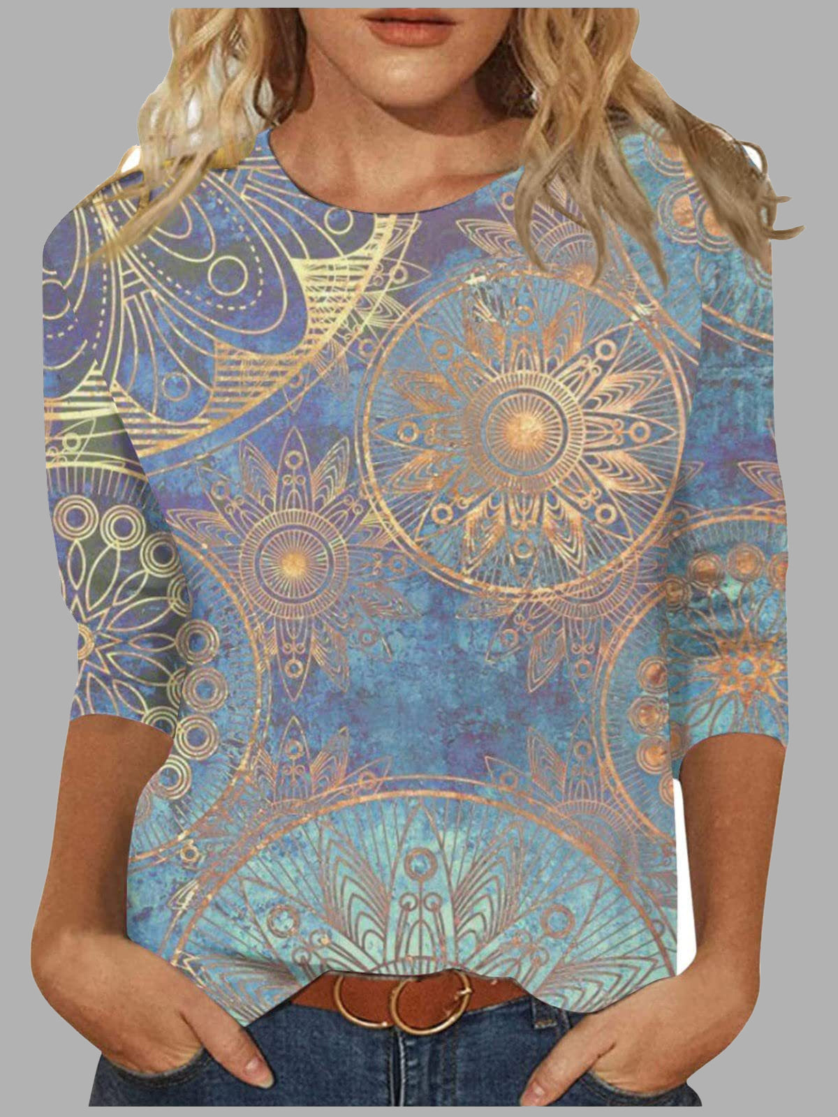 Women Long Sleeve V-neck Graphic Floral Printed Top