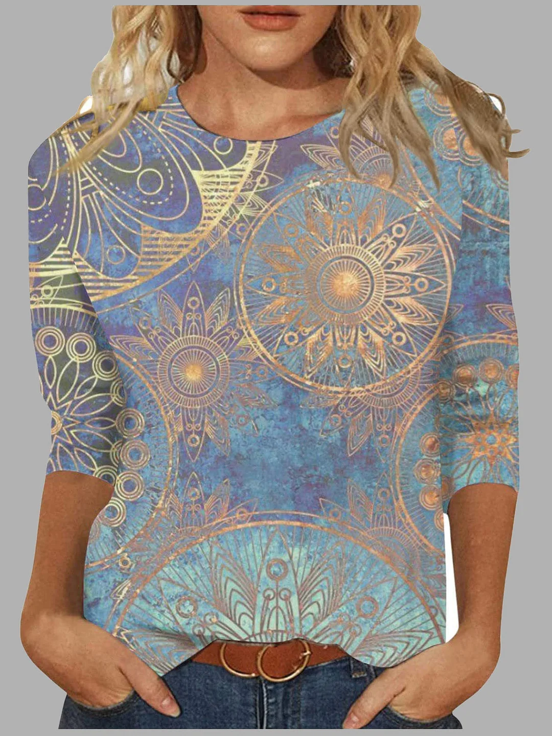 Women's Graphic Pattern Solid Color Scoop Neck 3/4 Sleeve Top