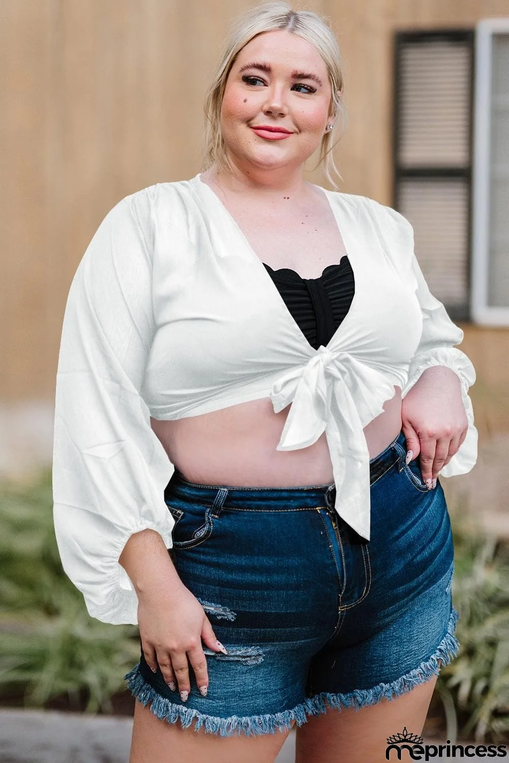 Plus Size Tie Front Crop Top