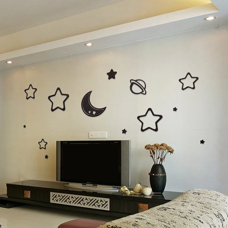 Acrylic Star Moon Planet 3D Mirror Wall Sticker Mirror Mural Acrylic Decals for Room Toilet Bathroom Stickers Wall Decor Mural