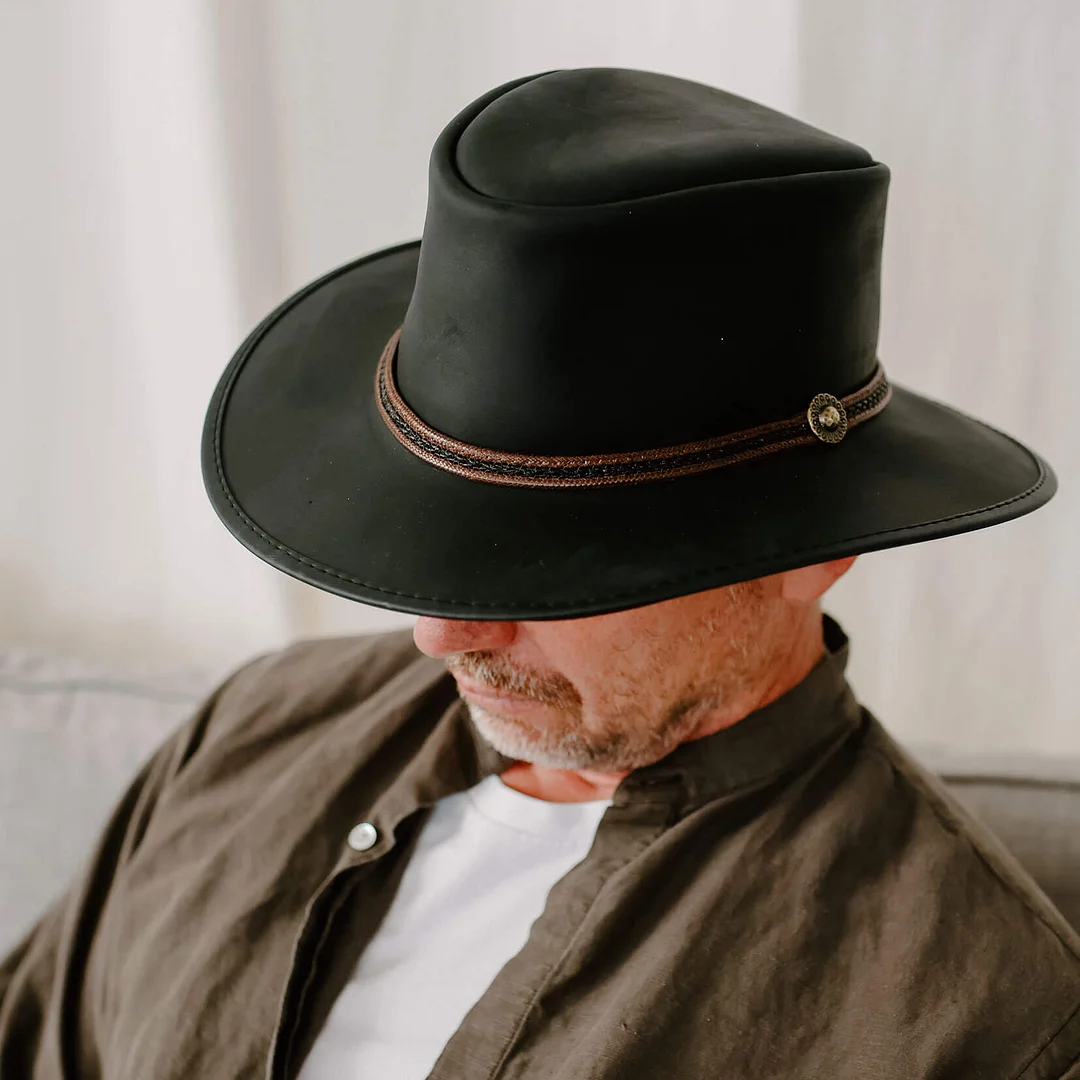 Midnight Rider - Mens Leather Outback Hat