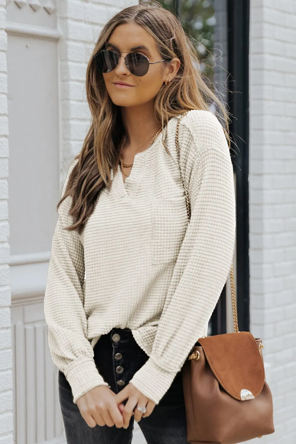 Everyday Waffle Knit Henley Top