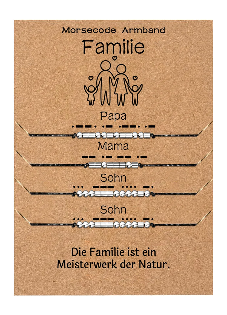Kettenmachen Familie Morsecode Armbänder Set-Papa & Mama & 2 Söhne-Geschenk mit Nachrichtenkarte