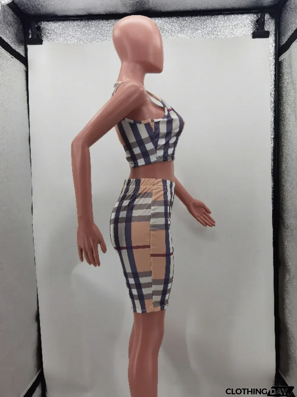 Plus Size Plaid Tank Top And Shorts 2 Piece Sets