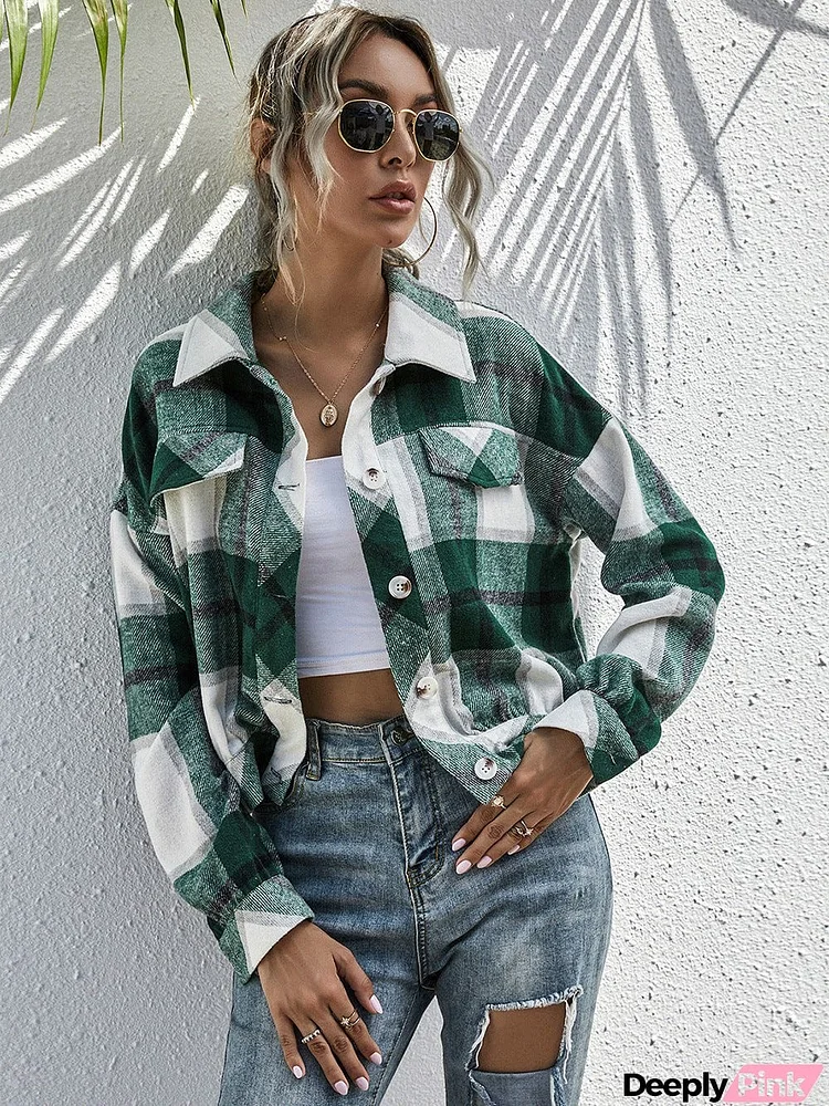 Plaid Dropped Shoulder Shirt Jacket