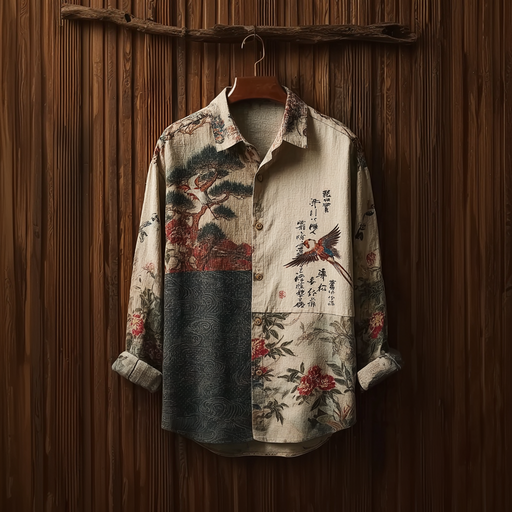 Japanese Art Retro Style Casual Cotton And Linen Long-sleeve Shirt  artssus