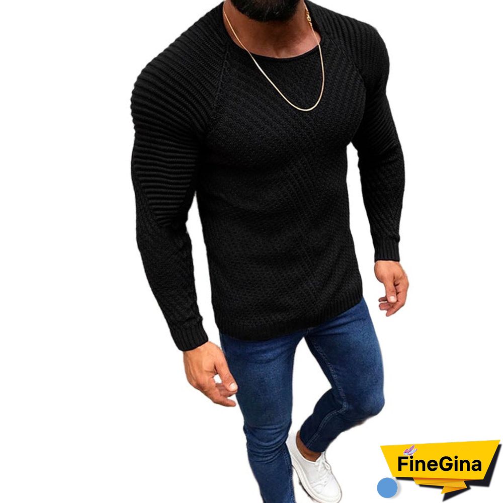 Fall Winter Slim Long Sleeve Crewneck Pullover Sweater Men's Jacket