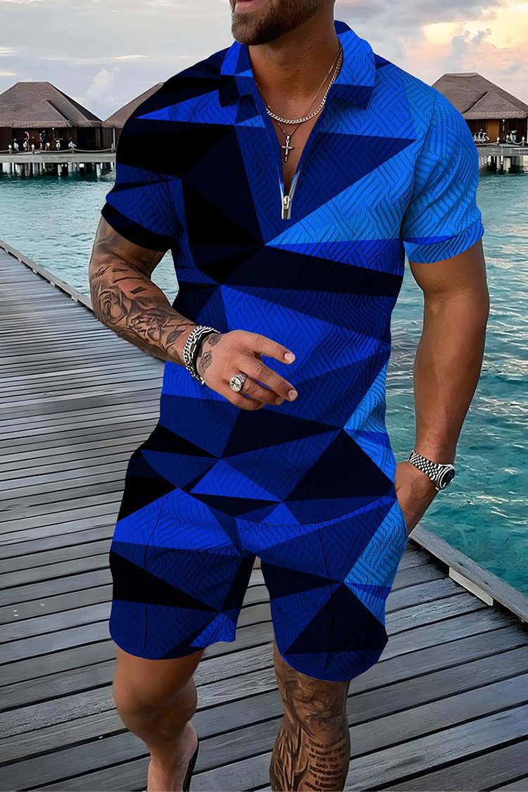 Tiboyz Fashion Outfits Colorblock Casual Polo And Shorts Two Piece Set