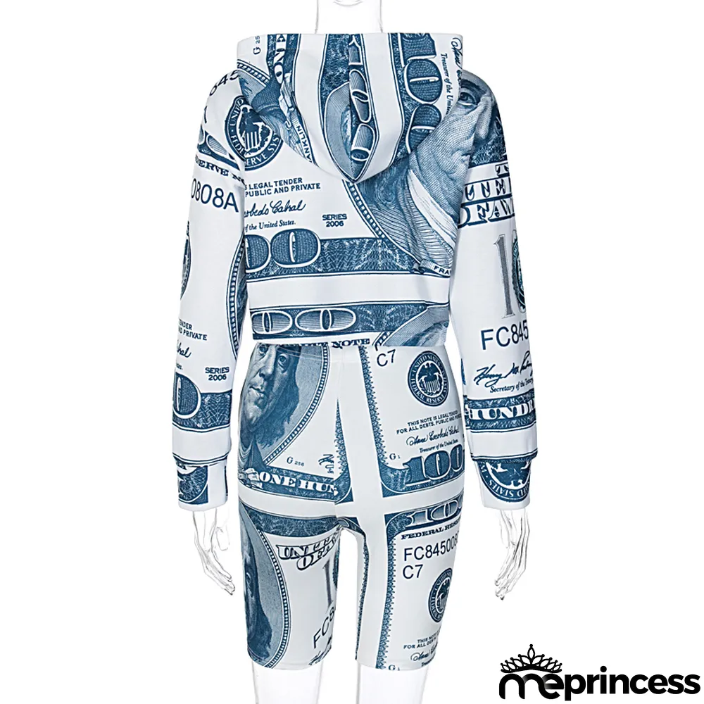 Autumn Money Print Hoody Shirt and Shorts Set
