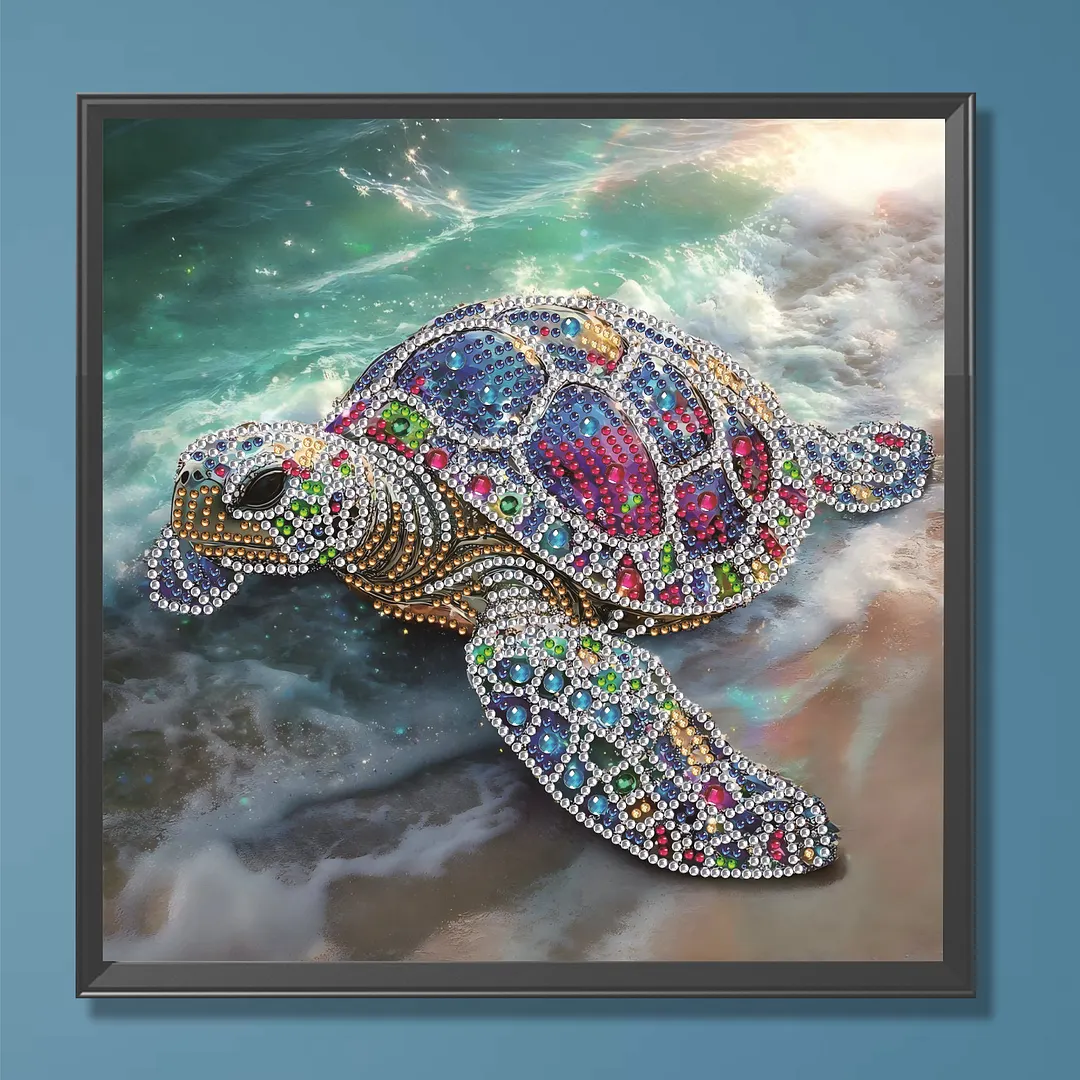 Beach Shimmering Beaded Turtle Special Shaped 5D DIY Partial Drill Diamond Painting Kits for Adults Beginners Home Decor Diamonds Dots Gem Art Kits 11.81 X11.81inch