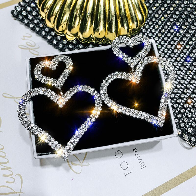 Fashion Rhinestone Inlay Heart Love Shaped Earrings